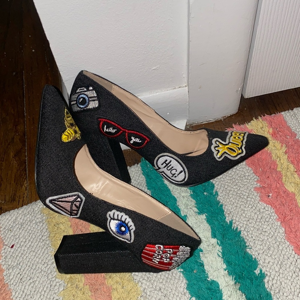 Navy patch covered heels